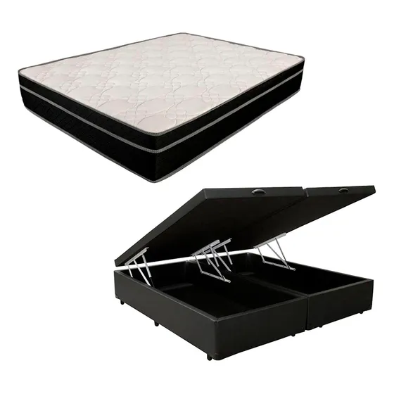 Cama Box Baú Casal 138 Bipartido Com Colchão Paris De Molas Cor Preto