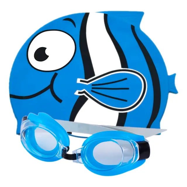 Set Niños Natación Kit Gafas + Gorro Pez Silicona