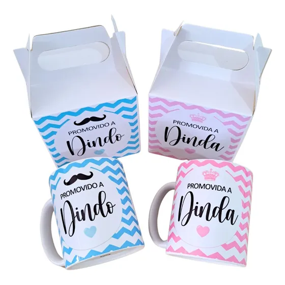 Conjunto Canecas Convite Padrinhos De Batismo Dinda E Dindo 