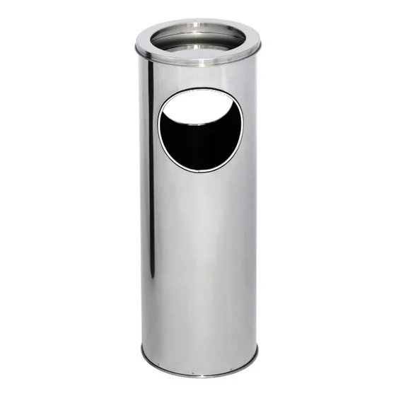 Lixeira Com Cinzeiro De Aço Inox 30l 24x70 Cor Prateado