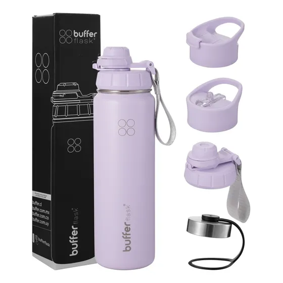 Termo Botella Agua Termica Buffer Acero Inoxidable +4 Tapas Soaked Lila