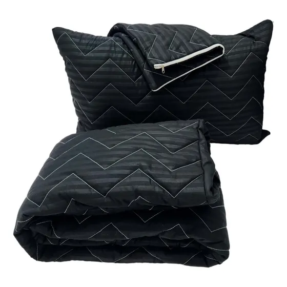 Combo Hogareto Protector Colchón + 2 Fundas Cama Doble Color Negro Diseño de la tela Acolchada