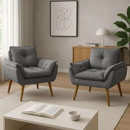 Kit 2 Poltrona Decorativa Opala Sala De Estar Recepção Suede