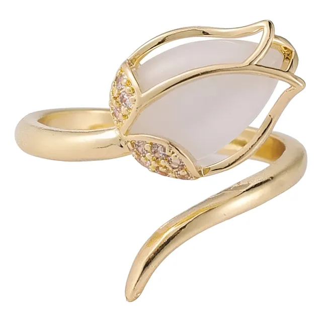Anillo Tulipán Ajustable Joyería Elegante Mujer Caja Regalo