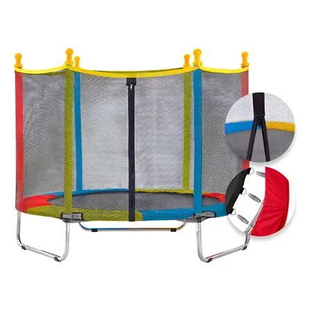 Cama Elástica Pula Pula Infantil Trampolim 1,40 Metros Com Rede De Proteção Lona Preta Ziper De Segurança Kroys Brinquedos Suporta Até 45kg Preto Colorido