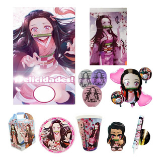 Paquete Fiesta Nezuko 30 Niñas Kit Con Mantel Paquete Fiesta Nezuko 30 Niñas Kit Con Mantel