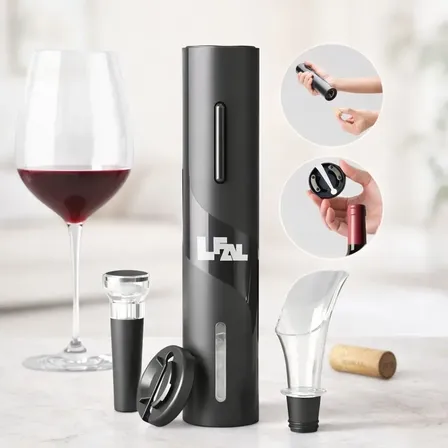 Abridor De Vinho Elétrico Saca Rolhas Automático Portátil Removedor De Rolha Kit 4 Em 1 Abridor De Garrafas Prático Frio... Preto