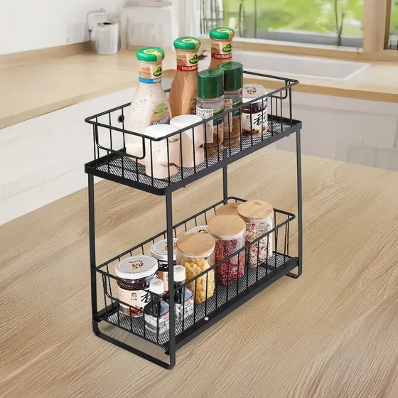 Organizador Para Cocina Baño Bajo Mesada Alacena Multiuso 2 Estantes 1 Movil Cajones Extraibles Canasto Imback Color Negro