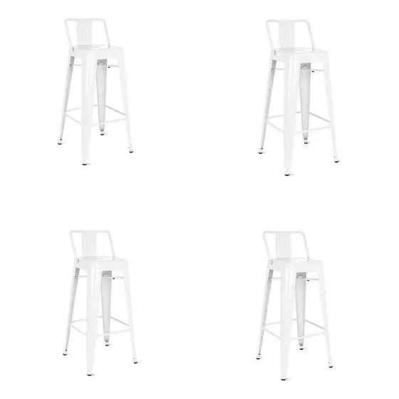Taburete Tolix Pack 4 Unidades En Metal Con Respaldo Color Blanco