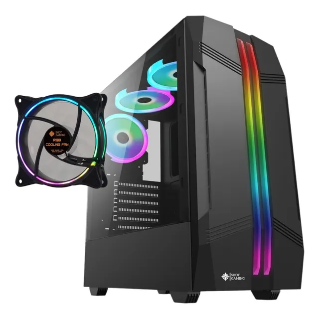 Gabinete Gamer Shot Gaming Cristal Templado Fan Led Rgb Pro