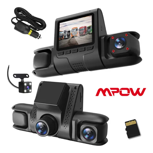 Cámara Automóvil Carro De 4 Canales Visión 360° Dash Cam Hd Mpow, Sd 32 Gb Incluida, Con Pantalla, Visión Nocturna, Grabación En Bucle, Sensor G, Modo Estacionamiento, Accesorios Coche, Con Microfono