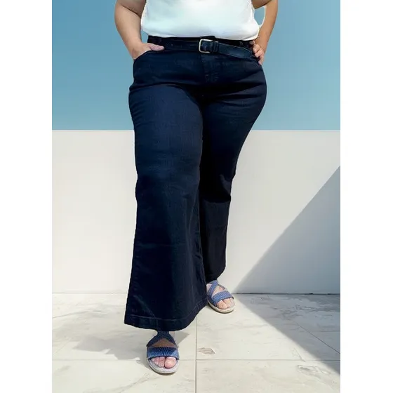 Pantalon Jean Con Lycra Ancho Culotte Mujer Negro Julia