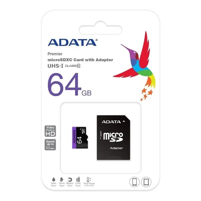 Memoria Micro Sd 64gb Clase10 Cel Camara Tablet Adata Backup