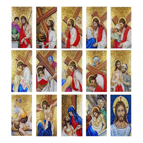 Kit Quadros Via Sacra Em Azulejo 15 Estações 30x15 Cm Bb