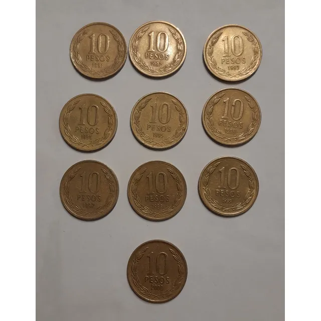 Lote De 9 Monedas Chilenas 10 Pesos Años  90 (grw)