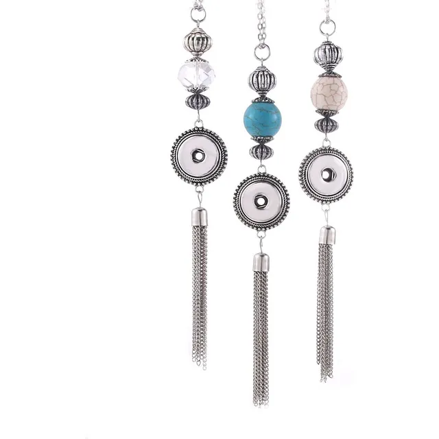 Collar Joyeria Presion 3 Pieza Lote Borla Larga Metal Boton