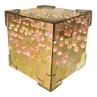 Luz Lámpara Noche Flor Tulipanes Cubo Con Espejo Romántica Luz Lámpara Noche Flor Tulipanes Cubo Con Espejo Romántica