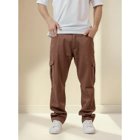 Pantalón Cargo Mom Hombre Ybr Jeans Gabardina Chocolate