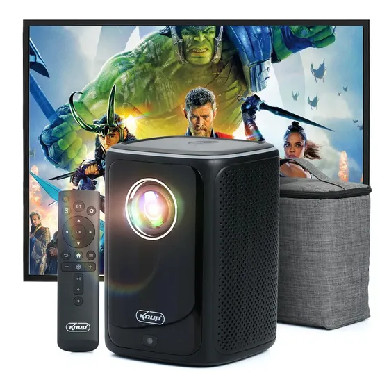 Mini Projetor Portátil Smart Knup KP-PJ008 com Android, Wi-Fi e Bluetooth, Tela de 120" e Espelhamento