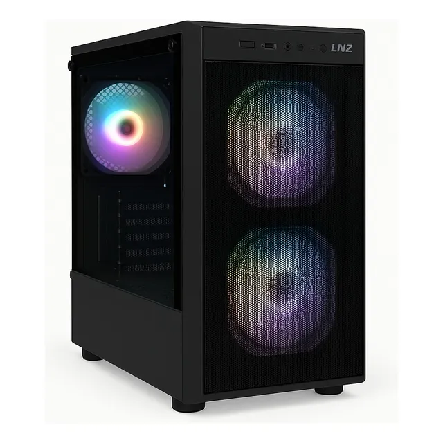 GABINETE GAMER LNZ M11 CON 3 COOLERS F-RGB M-ATX COLOR NEGRO