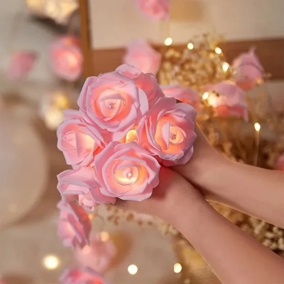 Cordão De Flores Em Led Luminária Varal De Rosas Usb
