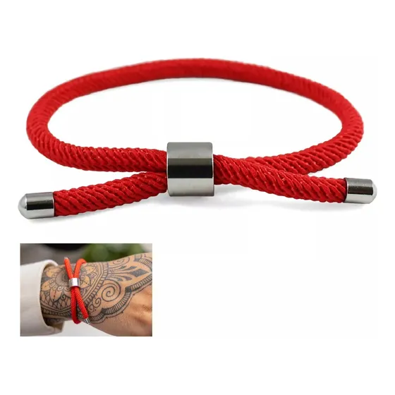 Pulsera De Cordón Rojo Con Acero Ajustable, Buenas Energías.