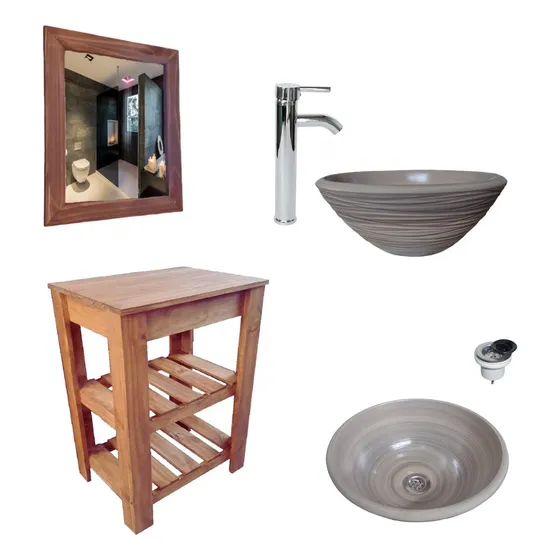 Vanitory Con Mesa De 50 Cm + Bacha + Grifería + Espejo 