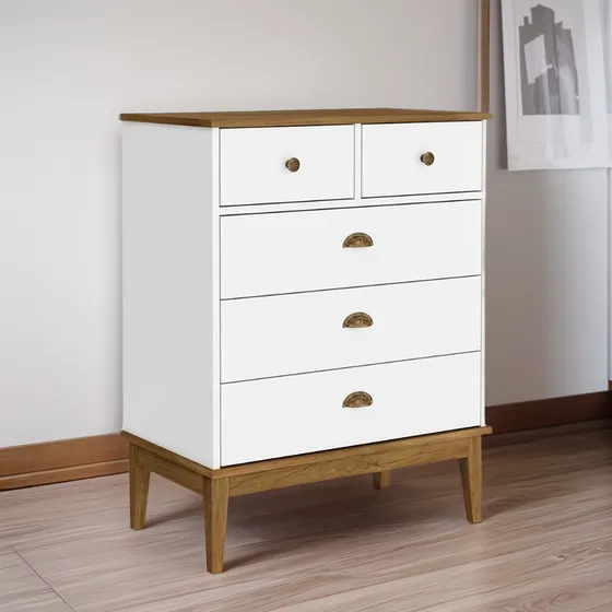 Comoda 5 Cajones Colonial Rustico Blanco