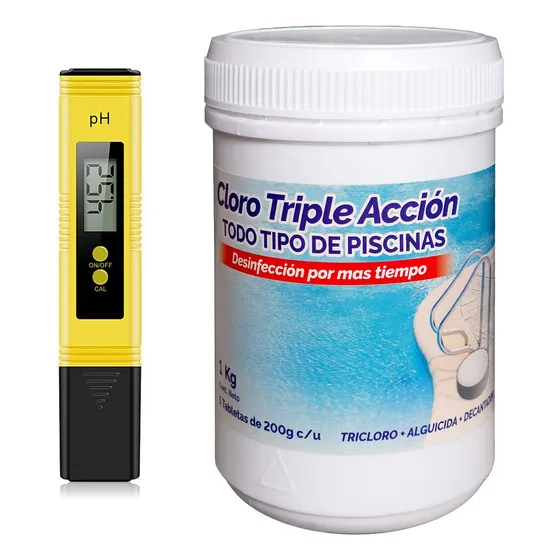 Cloro Alguicida Piscina 3en1 Tableta 1 Kg + Mide Ph Digital