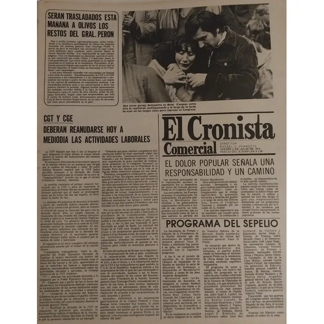 El Cronista Comercial Del 4 De Julio De 1974 Muerte Peron