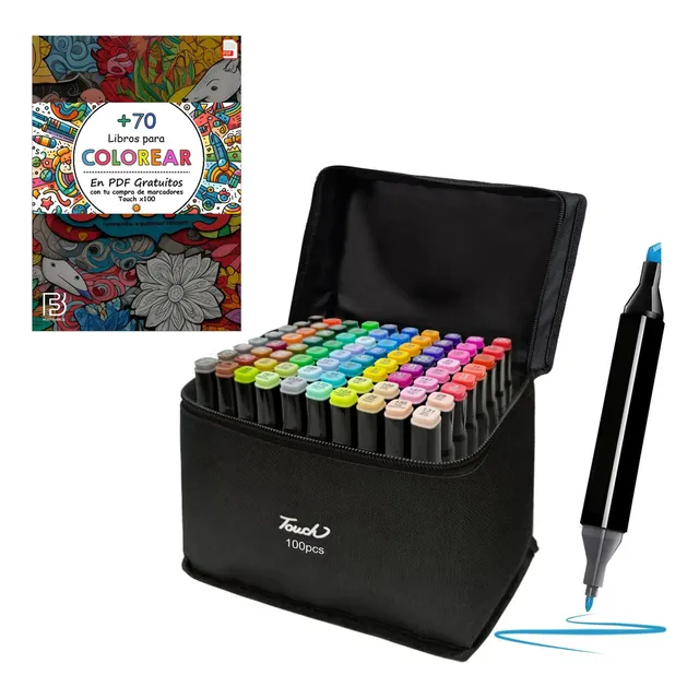 Set De Marcadores 100 Doble Punta Con Estuche Y Libro De Pdf