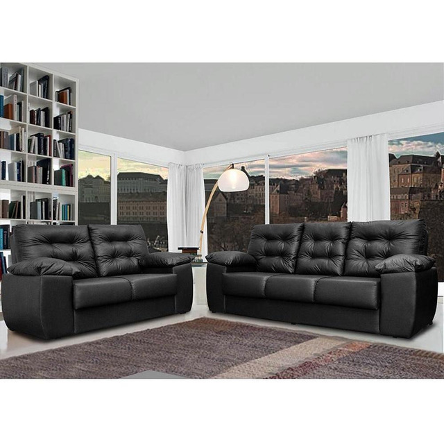 Conjunto Sofá Luxemburgo 3 E 2 Lugares 1,52m E 2,02m Courino Preto Conjunto Sofá Luxemburgo 3 E 2 Lugares 1,52m E 2,02m Courino Preto