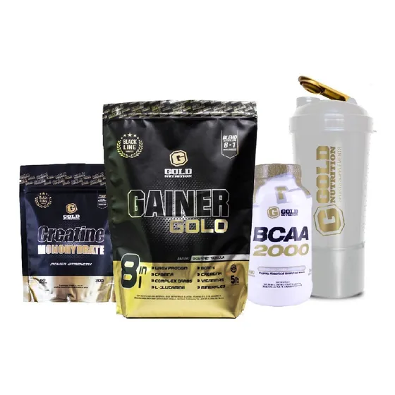 Combo Volumen Gold Nutrition Muscle Mass + Creatina + Bcaa