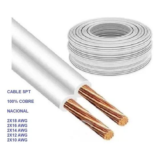 Cable Spt 2x18 Awg Flexible 100% Cobre 600v 50mts