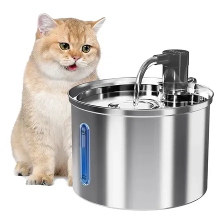 3l Fonte De Água De Aço Inoxidável Para Gatos E Cãe Newpet Prata