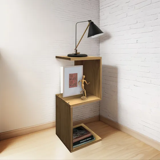 Mesa De Luz Mueble 3 Estantes Madera Moderna sajo