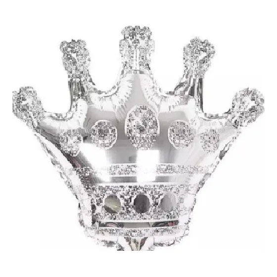 5 Pzas Globo Metálico De Corona 28 Pulgadas Color Plata