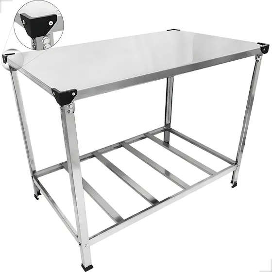 Mesa De Inox Industrial 1200x700 Para Açougue C/ Prateleira