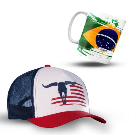 Boné Trucker Ajustável Brk Pescador Fazendeiro Usa Long Horn Boné Trucker Ajustável Brk Pescador Fazendeiro Usa Long Horn