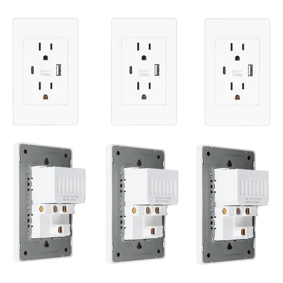 Toma De Corriente Del Americanos Para Pared Usb Y Type C 6pc