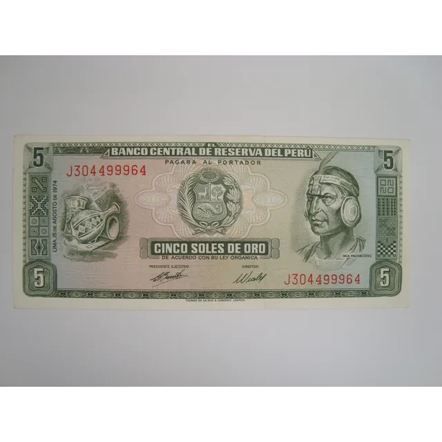 Antiguo Billete  5 Soles De Oro
