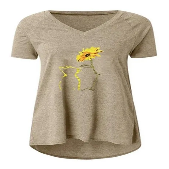 Camiseta Para Mujer, Talla Grande, Estampado R56, Cuello En