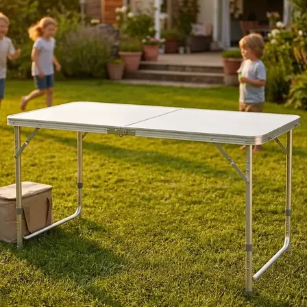 Mesa Dobrável ZELT Vira Maleta para Camping 1.2 m x 60 cm Branca