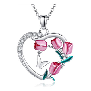 Axomy Collar De Tulipán De Plata De Ley 925, Collar De Marip Axomy Collar De Tulipán De Plata De Ley 925, Collar De Marip