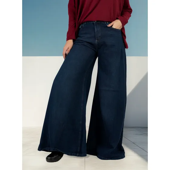 Jean Wide Leg Super Ancho Palazzo Denim Amplio Talles