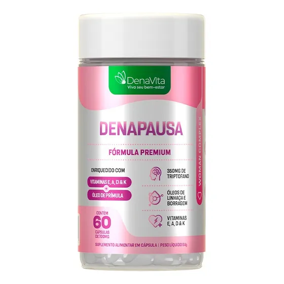Denapausa Óleo De Prímula + Linhaça + Borragem - Denavita Sabor Menopausa 60 Cápsulas