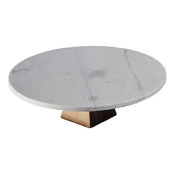 Plato Para Torta De Mármol Pie De Bamboo 30cm Blanco