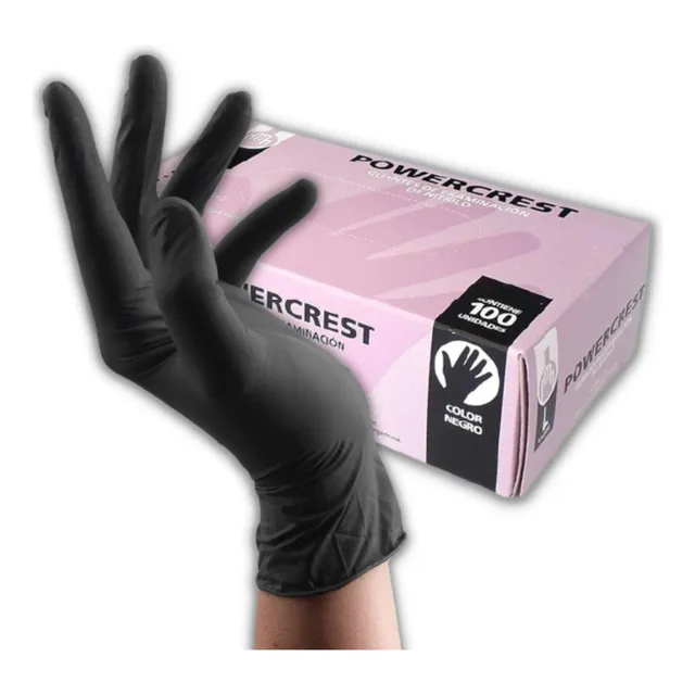Guantes De Nitrilo Powercrest Negros X 100 Todos Los Talles