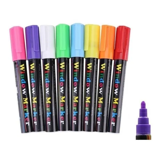 Kit 8 Plumones Tiza Liquida Para Pizarra Led, Vidrio, Fluor