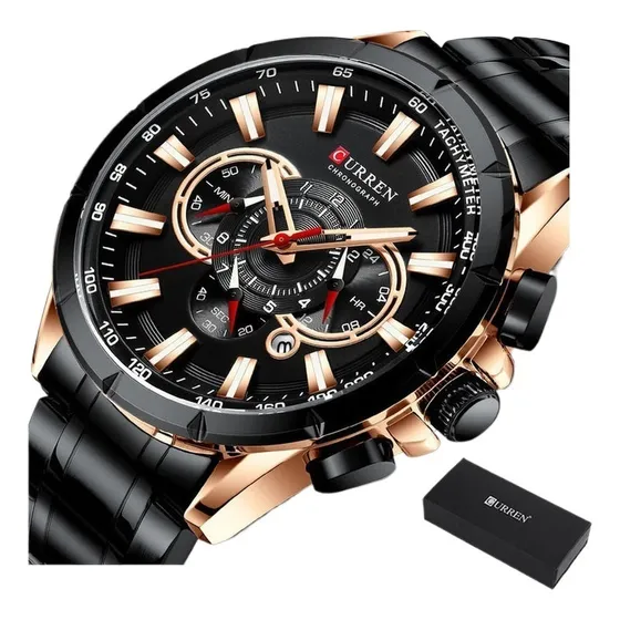 Reloj De Cuarzo De Acero Inoxidable Curren Business Calendar